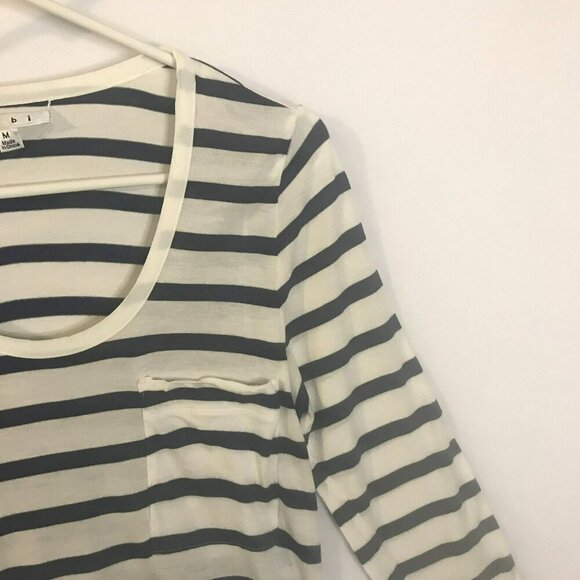 CAbi Bonjour 3/4 Sleeve Tee Scoop Neck Striped Flowy Navy White Women's Medium - Picture 3 of 12